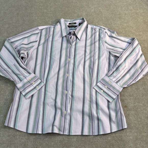 Eddie Bauer Shirt Women XL Wrinkle Resistant Stretch Lavender Stripe Stretch Fit - Picture 1 of 5